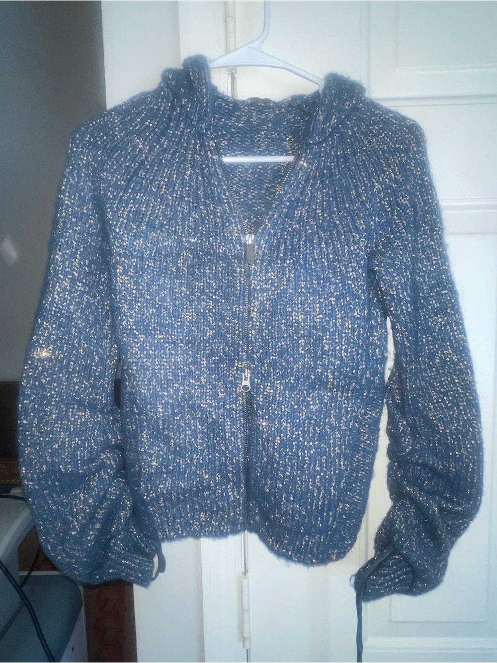 Armani Exchange Blue Flecked Zip-Front Knit Cardigan